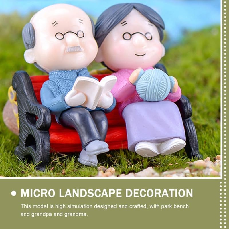 Garneck 2 Sets of Car Decorative Ornaments Grandpa Grandma Decoration Miniature Bench Statue Of An Elderly Couple View Decorations Rustic Older Couple Figures Interior Jewellery Accessories PVC - Image 3