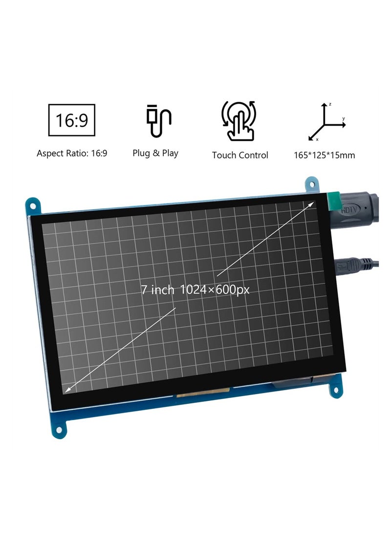 Captaintech 7 Inch HDMI Touch Screen Monitor Portable 1024x600 IPS Display for Raspberry Pi Windows 10 Compatible  - Image 2