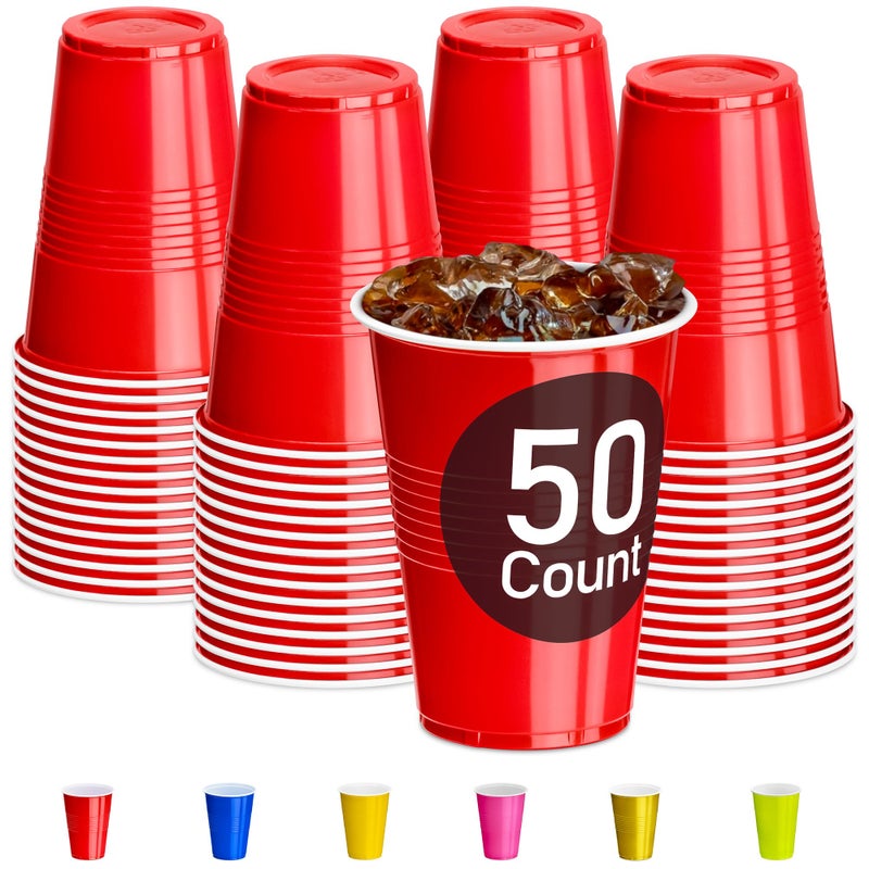 DecorRack Red Plastic Cups 9 oz Disposable Cups 50 Count
