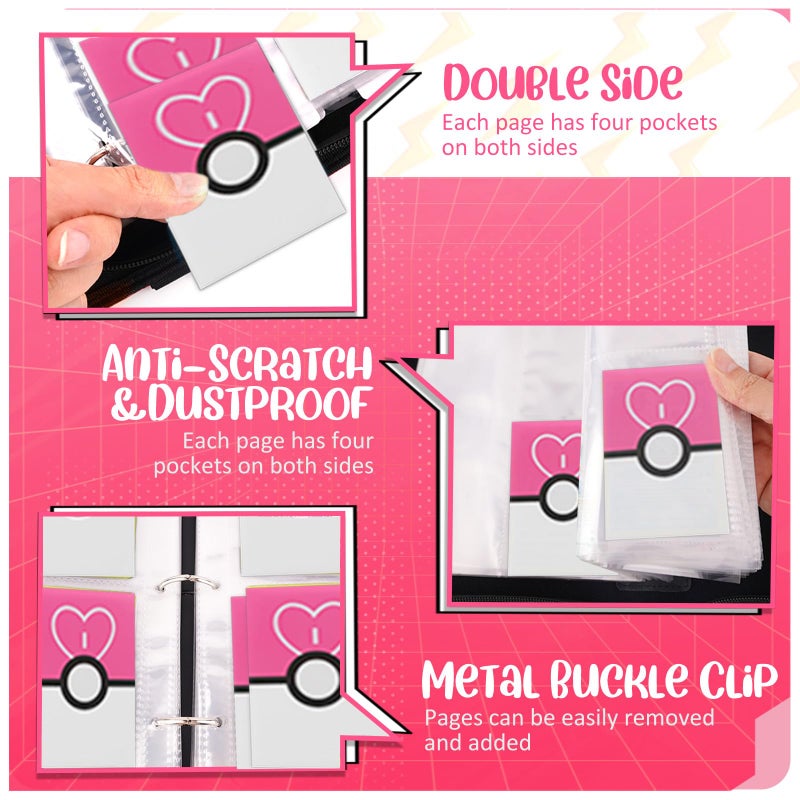 Easyfun 900 - Pockets Trading Card Binder with Removable 50 Sleeves, Card Collector Album with Zipper, Portable Card Holder Book Fits Sports Card, Game Card - Pink - Image 5