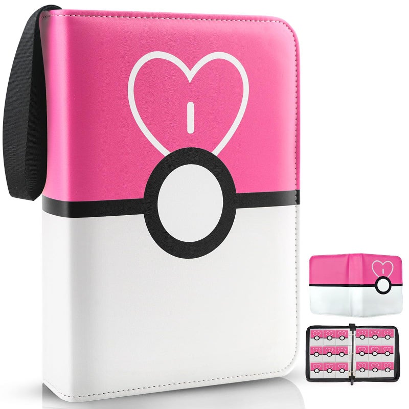 Easyfun 900 - Pockets Trading Card Binder with Removable 50 Sleeves, Card Collector Album with Zipper, Portable Card Holder Book Fits Sports Card, Game Card - Pink - Image 1