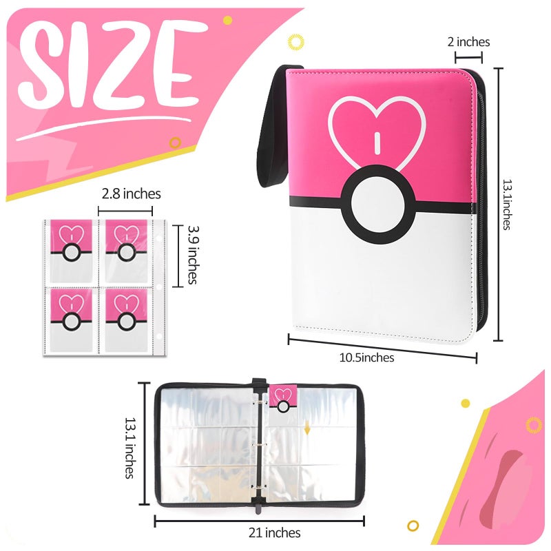 Easyfun 900 - Pockets Trading Card Binder with Removable 50 Sleeves, Card Collector Album with Zipper, Portable Card Holder Book Fits Sports Card, Game Card - Pink - Image 2