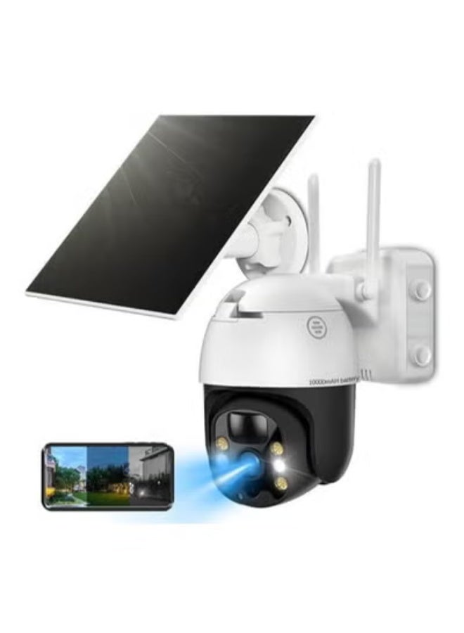 Solar Powered Wireless Security Camera - 360° PTZ Dome WiFi Camera - 10000mAh Rechargeable Battery with Color Night Vision & Two-Way Audio - Image 1