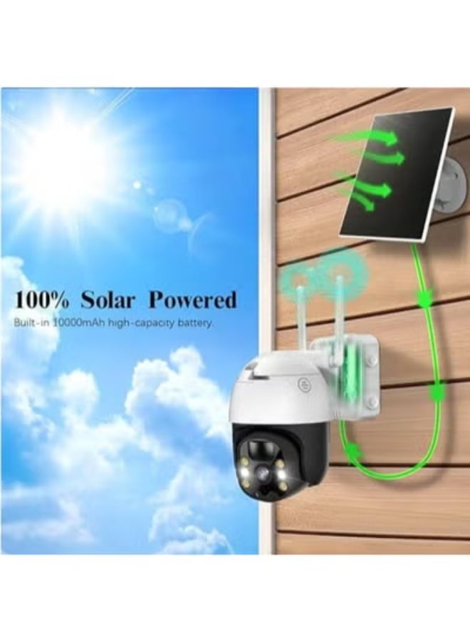 Solar Powered Wireless Security Camera - 360° PTZ Dome WiFi Camera - 10000mAh Rechargeable Battery with Color Night Vision & Two-Way Audio - Image 2