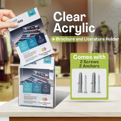 Top Notch Displays Acrylic Brochure Holder for Wall Mounting Clear Display for 85 x 11 Flyers Literature Holder for Magazines Pamphlets Menus Includes Screws Plastic Anchors Pack of 2 - Image 3