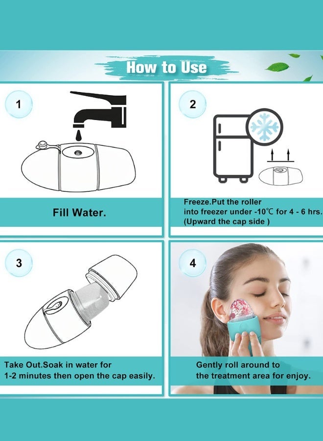 Dual Head Ice Facial Roller - for Puffiness, Dark Circles & Acne - 2 in 1 Leakproof Silicone Face Massager - Cold Therapy for Eye & Body - Skin Care Tool Gift Set for Women & Men (5 Colors) - Image 5