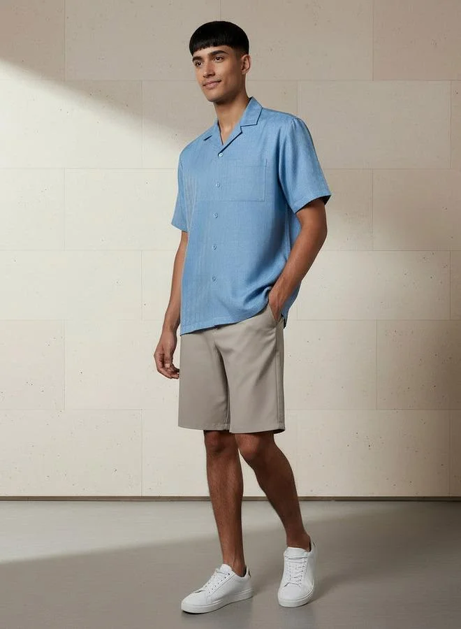 Splash FAV Men Regular Fit Camp Collar Textured Short Sleeves Resort Shirt