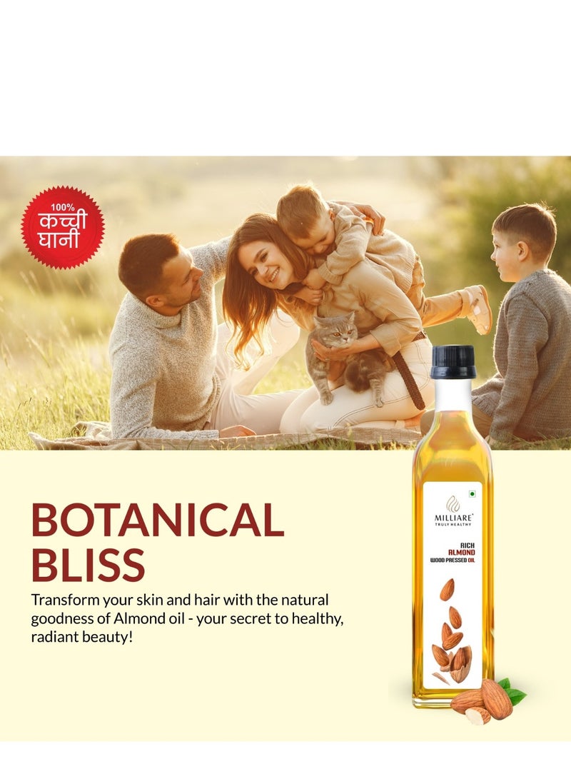 Milliare Rich Almond (Badam) Wood Pressed Oil - 100% Pure & Rich in Vitamin E for Body, Skin,Hair & Baby massage | Natural Almond Oil | Essential Oil | 250 ml - Non Preservative Oil - Image 4