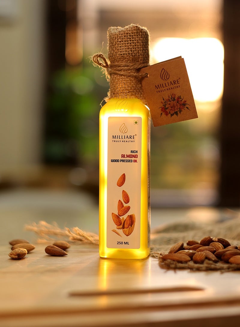 Milliare Rich Almond (Badam) Wood Pressed Oil - 100% Pure & Rich in Vitamin E for Body, Skin,Hair & Baby massage | Natural Almond Oil | Essential Oil | 250 ml - Non Preservative Oil - Image 3