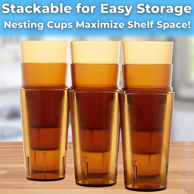 Avant Grub Restaurant Grade  BPA-Free 12oz Amber Plastic Cups 6pk. Super Durable  Break Resistant Drinking Glasses for Cafe  Party  Catering. Reusable  Stackable Tumblers with Textured Grip Design - Image 4