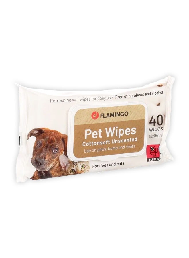 Flamingo Unscented Cat And Dog Pet Wipes - 40 PCS - Image 1