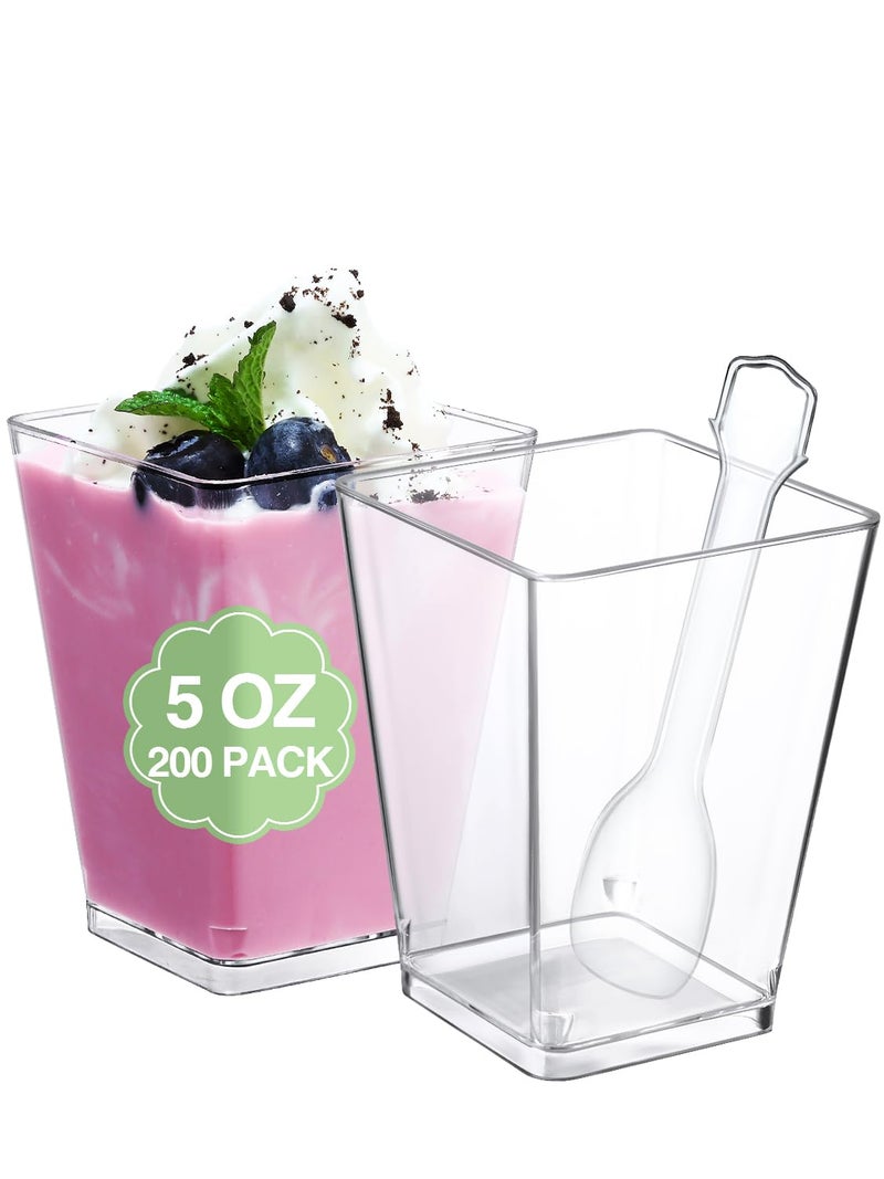 SHOPDAY 5 Oz-Plastic-Dessert-Cups: 200 Pack Square-Clear-Cups-with-Spoons  Parfait-Cups Appetizer-Cups Small-Plastic-Cups Mini Shooter-Cups for Party Yogurt Mousse - Image 1