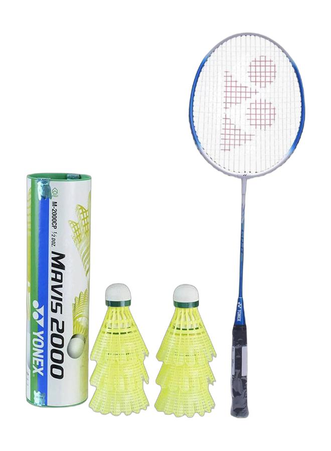 Yonex Gr Alpha Blue G4 + Mavis 2000 Green Cap Slow Badminton Shuttlecock 6 Pack, Yellow Pack  - Image 1