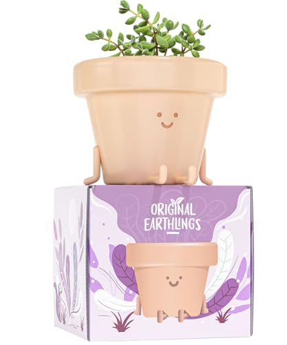 Original Earthlings Legs Out Pot, Cute Plant Pot, 10 cm Plastic Funny Planter with Drainage, Unique Cactus Plant Lover Gift, Small Succulent Face Flower Pot, Fun Teacher Appreciation Gift - Image 1