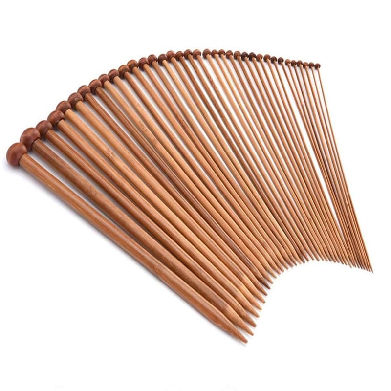 Palshiv 36pcs 18 Size Wood Knitting Needle Set 35cm Small to Large 210mm Sturdy Round Blunt Yarn Knitting Needles Tool Kit