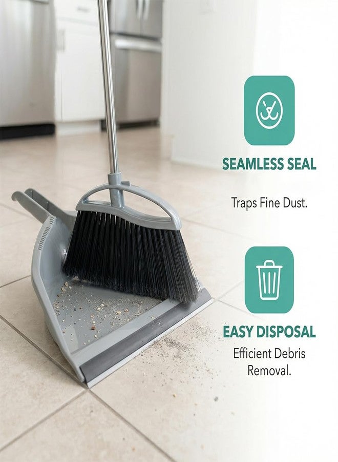 Chanhoo Soft Bristle Broom and Dustpan Combo Set, Long Handle Indoor Broom with Dustpan Set for Kitchen Hardwood Room Office and All Household Floor Cleaning (Gray) - Image 3