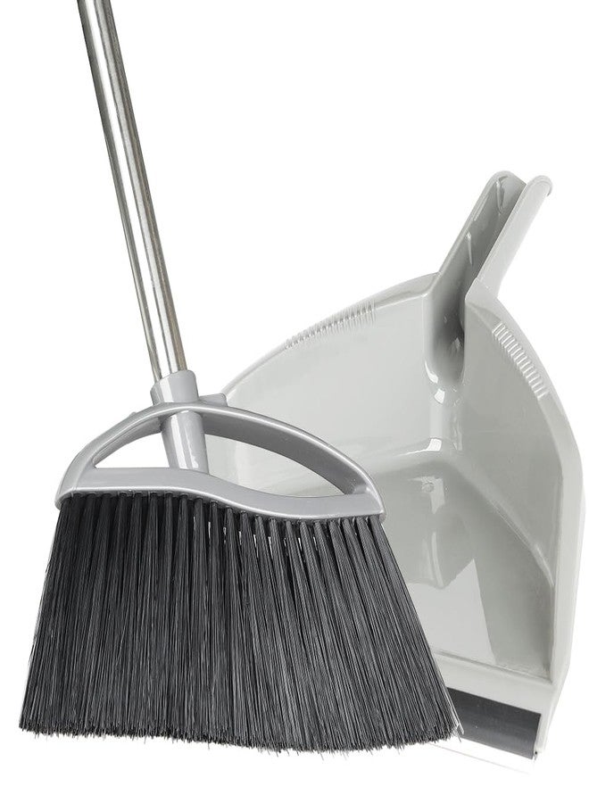 Chanhoo Soft Bristle Broom and Dustpan Combo Set, Long Handle Indoor Broom with Dustpan Set for Kitchen Hardwood Room Office and All Household Floor Cleaning (Gray) - Image 1