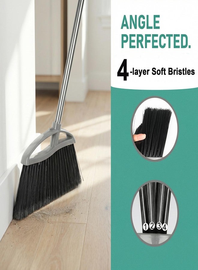 Chanhoo Soft Bristle Broom and Dustpan Combo Set, Long Handle Indoor Broom with Dustpan Set for Kitchen Hardwood Room Office and All Household Floor Cleaning (Gray) - Image 5