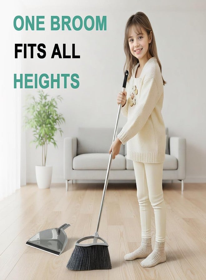 Chanhoo Soft Bristle Broom and Dustpan Combo Set, Long Handle Indoor Broom with Dustpan Set for Kitchen Hardwood Room Office and All Household Floor Cleaning (Gray) - Image 4