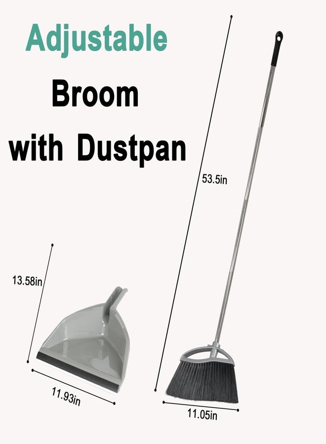Chanhoo Soft Bristle Broom and Dustpan Combo Set, Long Handle Indoor Broom with Dustpan Set for Kitchen Hardwood Room Office and All Household Floor Cleaning (Gray) - Image 2