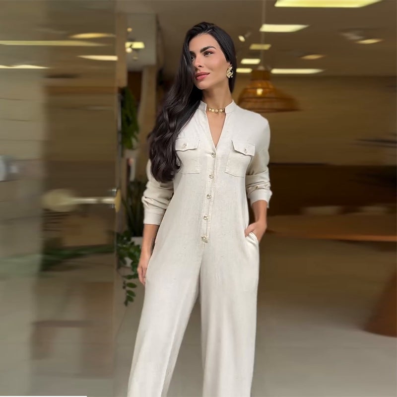 Women'S Single-Breasted Back Lace-Up White Casual Pants - Image 3