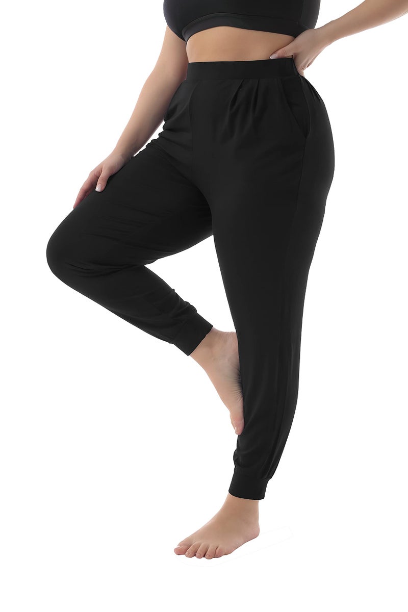 ZERDOCEAN Women's Plus Size Casual Stretchy Relaxed Lounge Pants Black 3X - Image 2