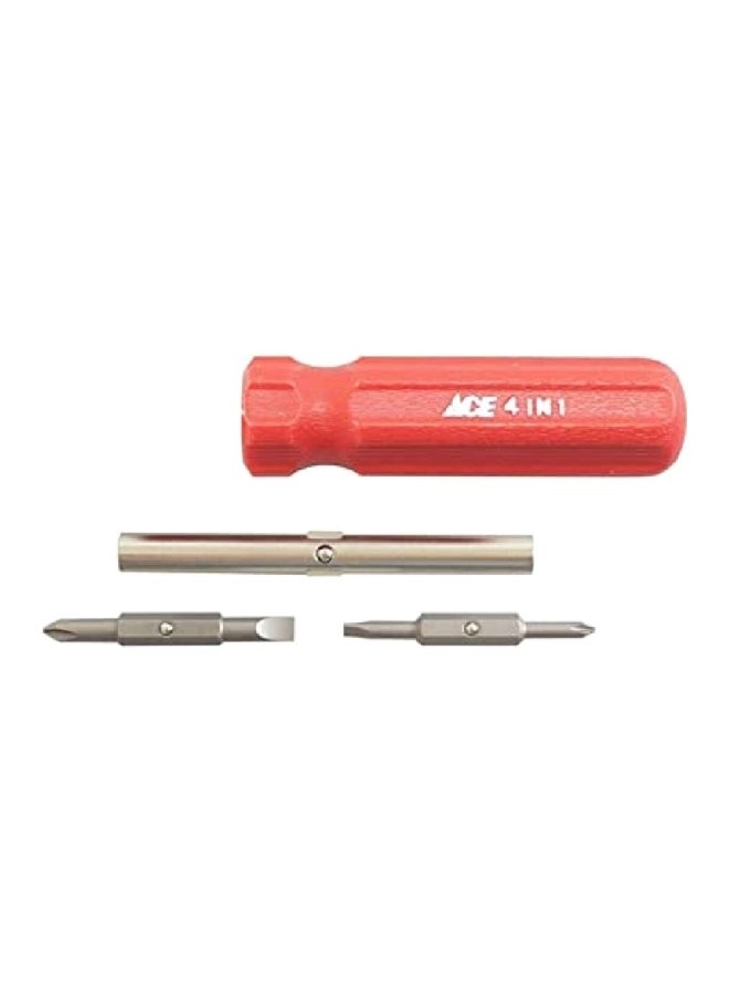 ACE 4-In-1 Screwdriver Red and Silver 2.54 x 18.034 x 3.048 cm YFS-1