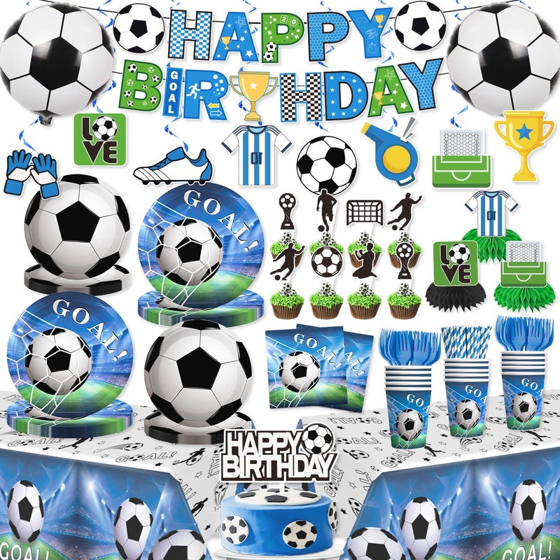Yingoto 179pcs Soccer Birthday Party Decorations Complete Party Tableware Set for 25 Guests Soccer Party Decorations includes HD Printed 300 gsm Thick Paper Plates Waterproof Tablecloth - Image 2