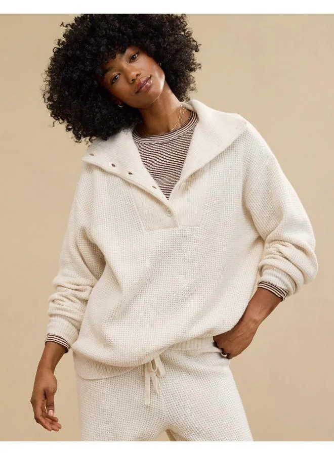آري من امريكان ايجل Aerie CozyUp Waffle Button Sweater