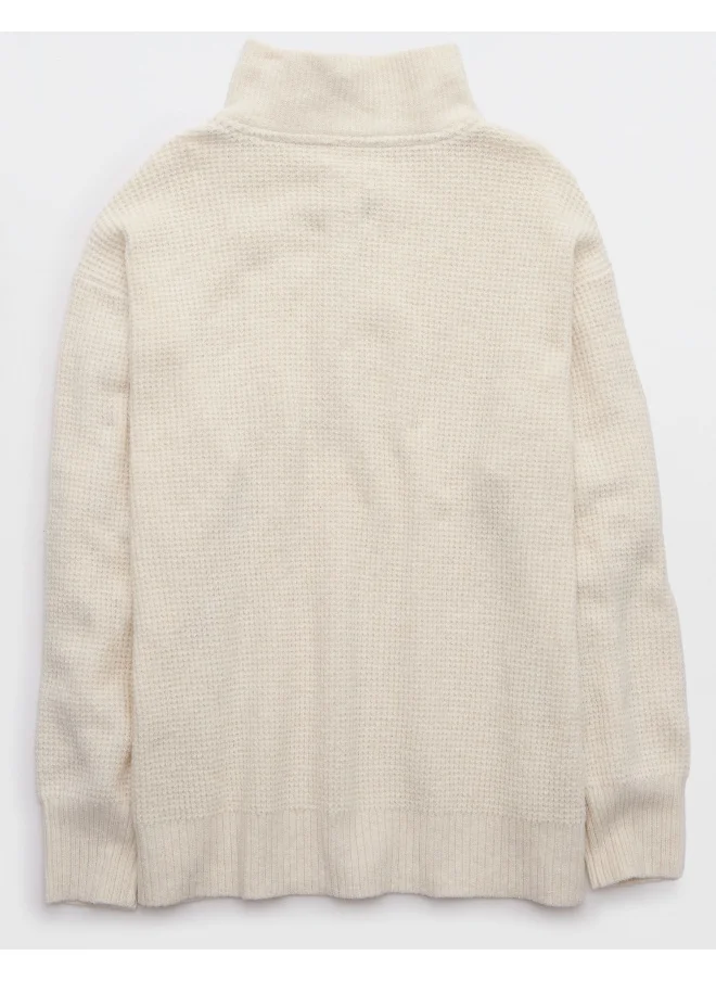 آري من امريكان ايجل Aerie CozyUp Waffle Button Sweater