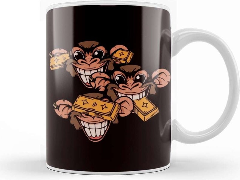 Print Shop See Speak Hear No Evil Japan Wise Monkeys Japanese Art Gold Mug Porcelain