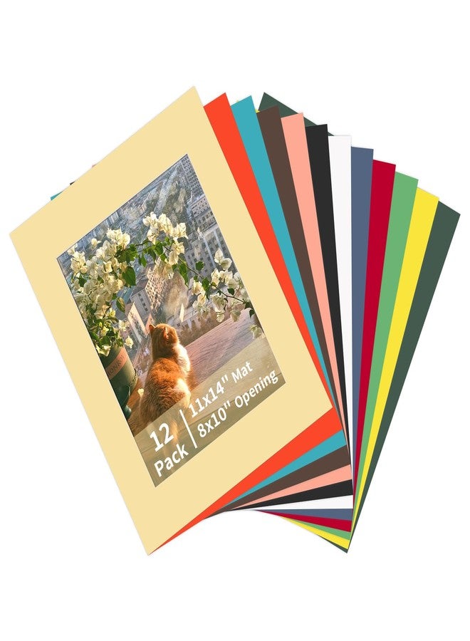 ZBEIVAN 12 Packs Mixed Colors 11x14 Picture Frame Mats for 8x10 Photos, Artworks and Prints, White Core Bevel Cut Frame Mattes - Image 1