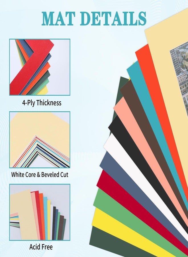 ZBEIVAN 12 Packs Mixed Colors 11x14 Picture Frame Mats for 8x10 Photos, Artworks and Prints, White Core Bevel Cut Frame Mattes - Image 3