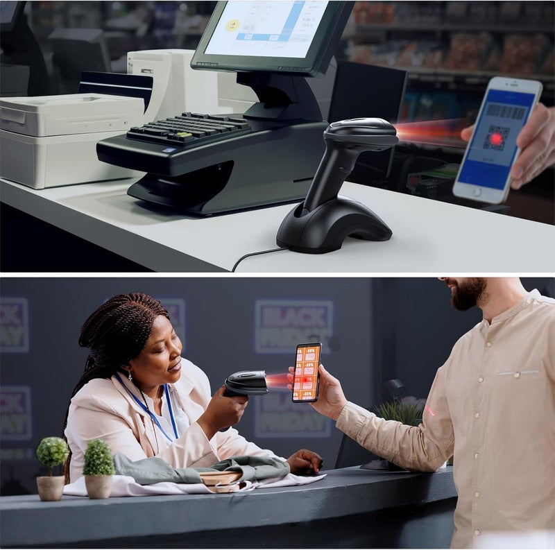 TEEMI Bluetooth Barcode Scanner with USB Charging Cradle Data Receiver, 1D 2D QR Wireless Bar Code Reader for iOS Android Windows Mac OS, BT 5.0 Longer Range, Automatic Handsfree Screen Scanning - Image 2