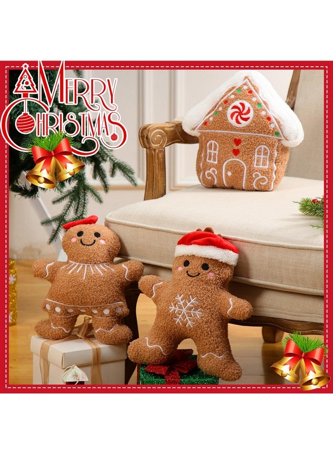 Konohan 3 Pcs Christmas Gingerbread Pillows House Man Throw Pillows Stuffed Gingerbread Shaped Pillow for Christmas Party Outdoor Cushion Decorations(Lovely Style) - Image 2