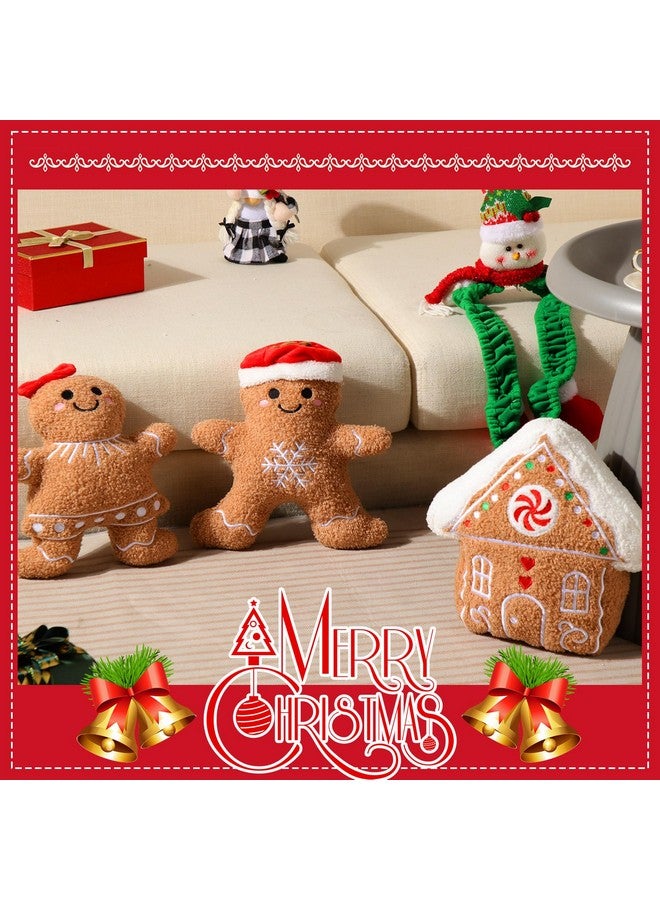 Konohan 3 Pcs Christmas Gingerbread Pillows House Man Throw Pillows Stuffed Gingerbread Shaped Pillow for Christmas Party Outdoor Cushion Decorations(Lovely Style) - Image 3