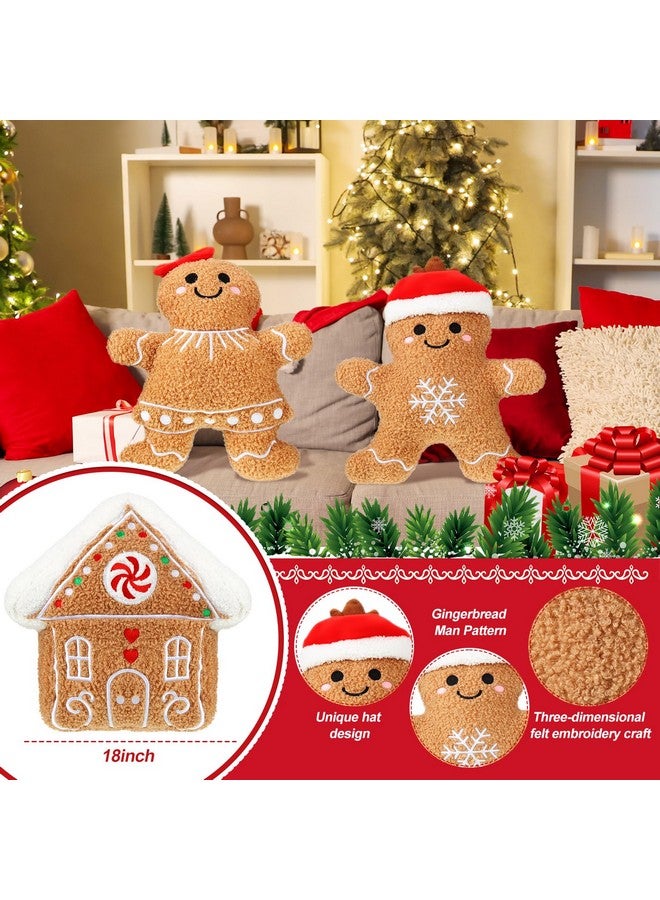 Konohan 3 Pcs Christmas Gingerbread Pillows House Man Throw Pillows Stuffed Gingerbread Shaped Pillow for Christmas Party Outdoor Cushion Decorations(Lovely Style) - Image 1