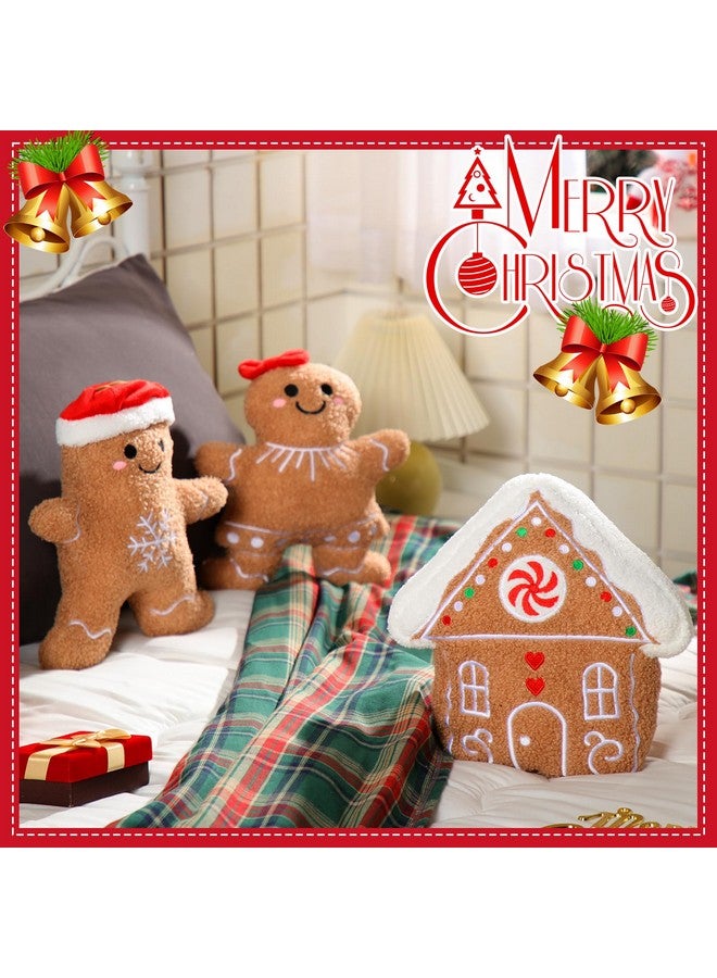Konohan 3 Pcs Christmas Gingerbread Pillows House Man Throw Pillows Stuffed Gingerbread Shaped Pillow for Christmas Party Outdoor Cushion Decorations(Lovely Style) - Image 4