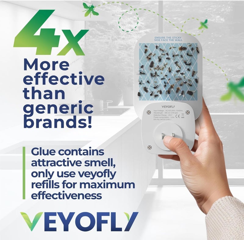VEYOFLY Fly Catcher Indoor, Fly Trap Indoor, (1 Device + 3 Refills) Fruit Fly Traps for Indoors, Gnat Traps for House Indoor, Bug Killer, Fly Trap, Plug in Light Flying Insect Trap - Image 5