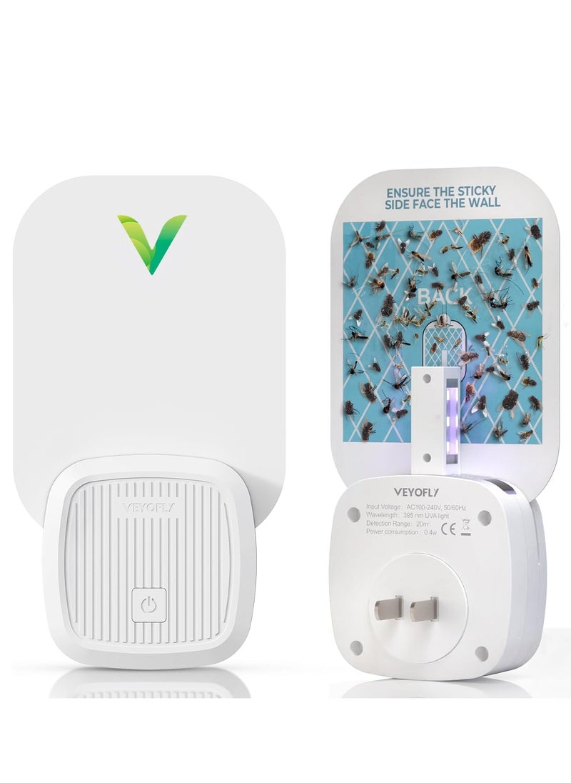 VEYOFLY Indoor Flying Insect Trap - Plug-in Bug Light Trap for Fruit Flies, Gnats and Houseflies - Odorless and Mess Free (1 Device + 3 Glue Boards)  - Image 1