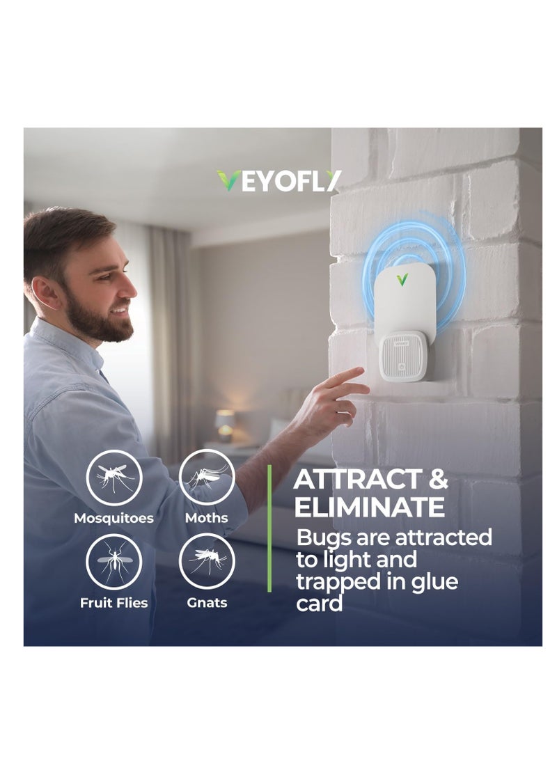 VEYOFLY Indoor Flying Insect Trap - Plug-in Bug Light Trap for Fruit Flies, Gnats and Houseflies - Odorless and Mess Free (1 Device + 3 Glue Boards)  - Image 4