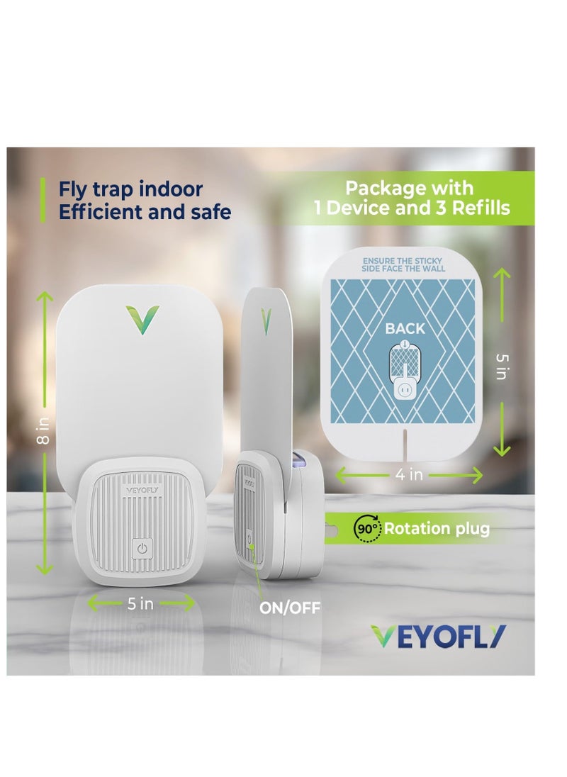 VEYOFLY - Indoor Flying Insect Trap - Plug-in Bug Light Trap for Fruit Flies, Gnats and Houseflies - Odorless and Mess Free (1 Device + 3 Glue Boards) - Image 1