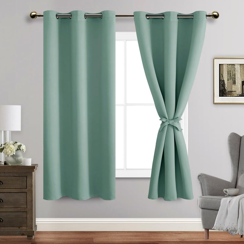 JIUZHEN Light Sage Blackout Curtains for Bedroom - Light Blocking and Noise Reducing Grommet Curtains for Living Room Darkening Curtains  Set of 2 Window Curtain Panels  38 x 63 Inch Length - Image 1