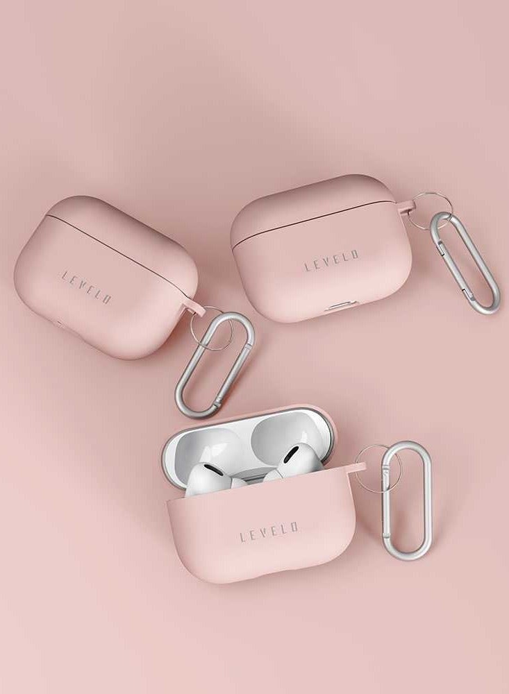 LEVELO Gorra Silicone Airpods Pro Case / Cleanable / Easy Snap-On / Shockproof / Smooth Silicone Feeling / Slim & Thin Design - Pink - Image 3