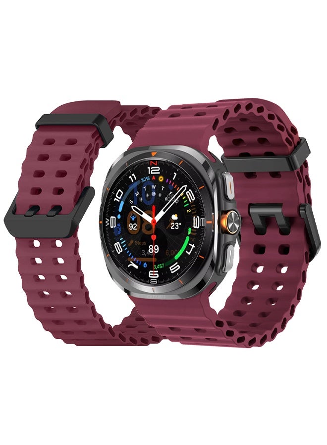 CATANES Strap Silicone Replacement for Samsung Galaxy Watch 8 Ultra Band 47mm, Rugged Soft Ocean Silicone Sport Accessory Fit for Samsung Galaxy Watch Ultra Band Dual Row Hole - Maron - Image 1