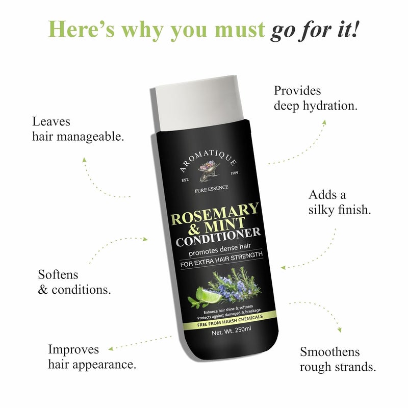 Aromatique Mint Rosemary Conditioner for Hair Growth Supports Hair Strength Smooth Conditioner for Dry and Crinkled Hair Weightless Treatment 250ml - Image 2