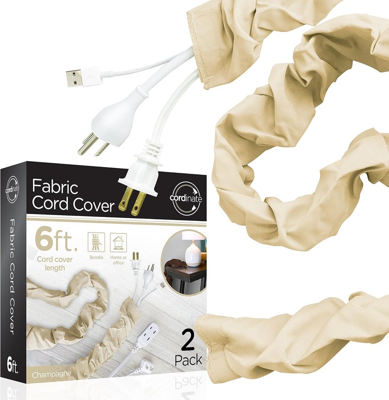 Cordinate Fabric Cord Cover 2 Pack, 6 Ft, Cable Management and Hider, Easy Installation, Great for Lamps, Light Fixtures, and Desks, Champagne, 48660 - Image 1