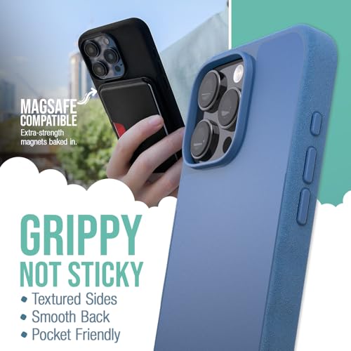 Smartish® iPhone 16 Pro Max Magnetic Case - Gripmunk Compatible with MagSafe [Lightweight + Protective] Slim & Thin Grip Cover with Microfiber Lining for Apple iPhone 16 Pro Max - Blues on The Green - Image 2