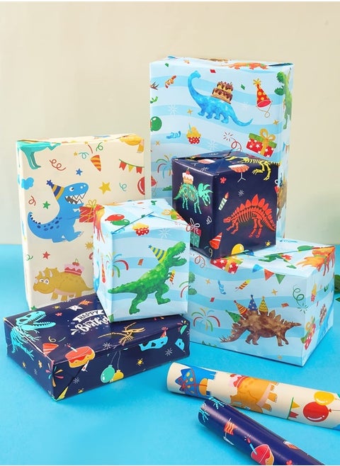 Dinosaur Wrapping Paper - 10 Sheets Dinosaur Gift Wrapping Paper for Boys Girls 3 Styles Patterns Wrap Paper Rolls Happy Birthday Wrapping Paper Dino Party Favor Present (20'' x 27''/ Sheet)