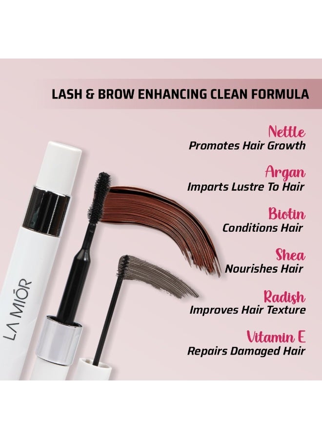LAMIOR What The Lash! Mascara & Flexilift Brow Gel Duo | Extreme Volume & Length Mascara with Hypercurl | Waterproof Long-Lasting 24-Hour Wear | False Lash Effect | 2-in-1 Tinted Brow Lift Gel with Biotin & Argan Oil | Smudge-Proof Makeup for Eyes (Intense Brown) - Image 3